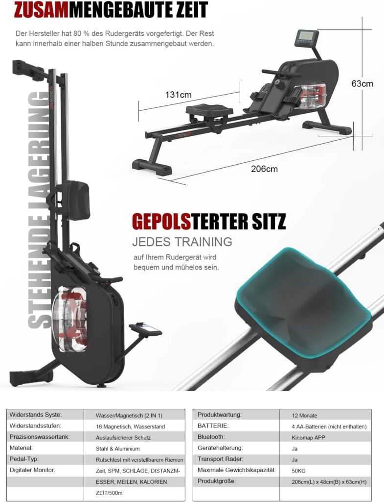 Cowmew RW502 Rudergerät Test - Abmessungen