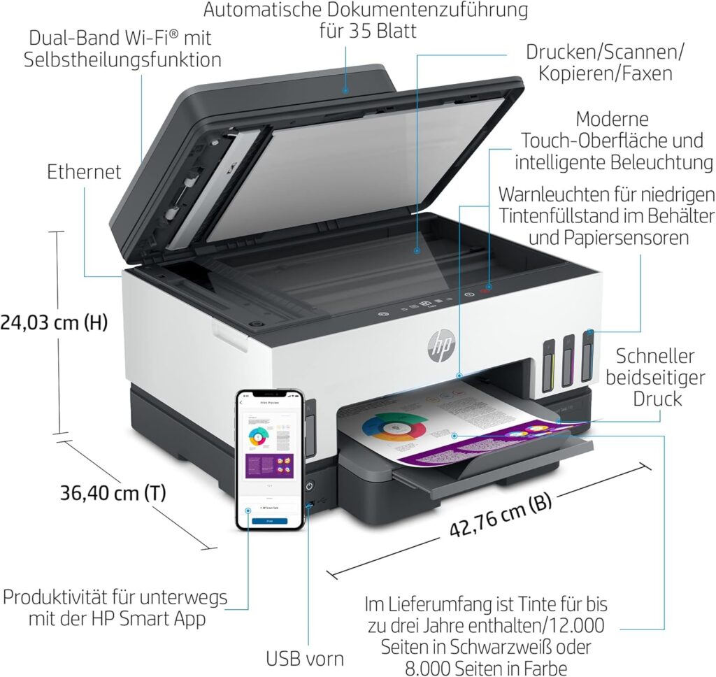 HP Smart Tank 7605 Test - Maße