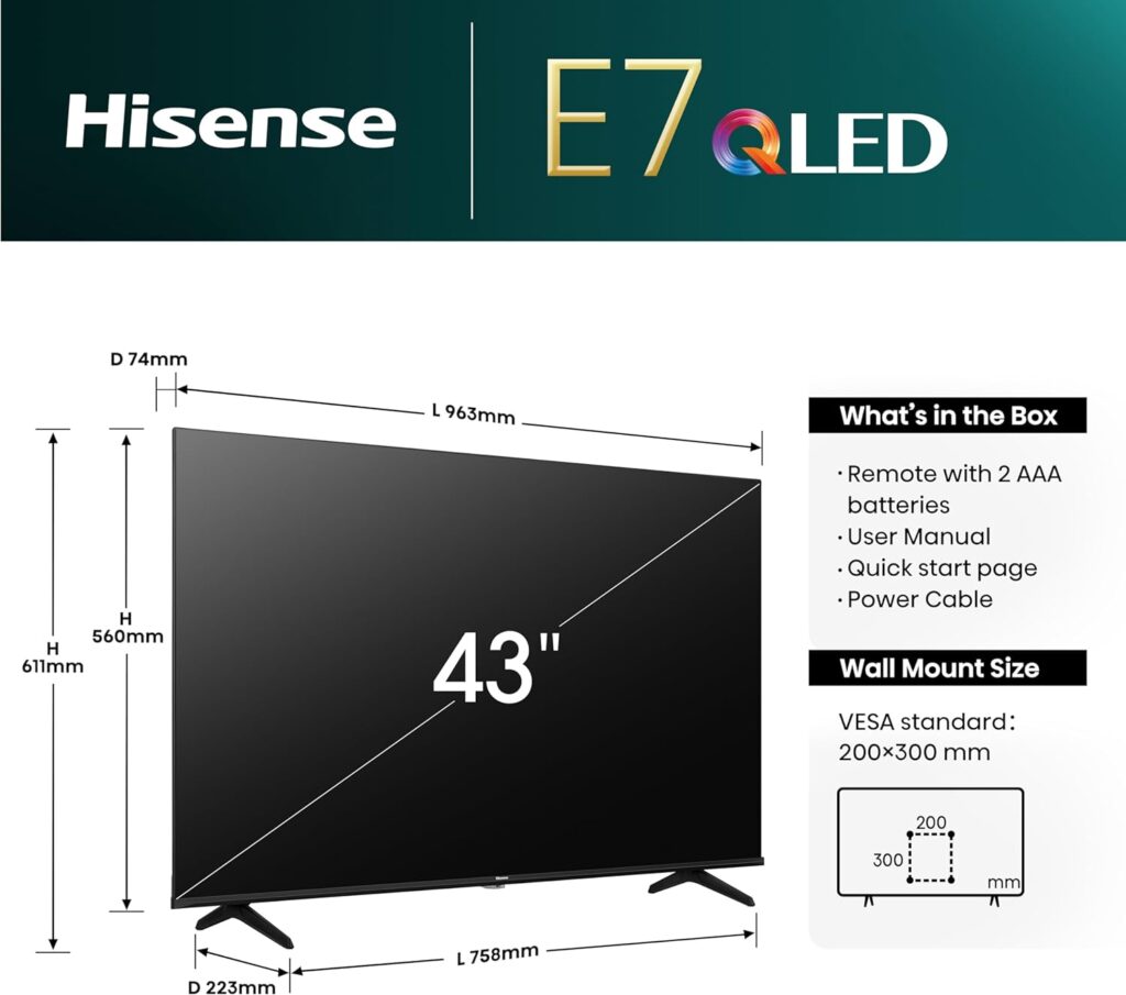 Hisense 43E7NQ Test - Maße