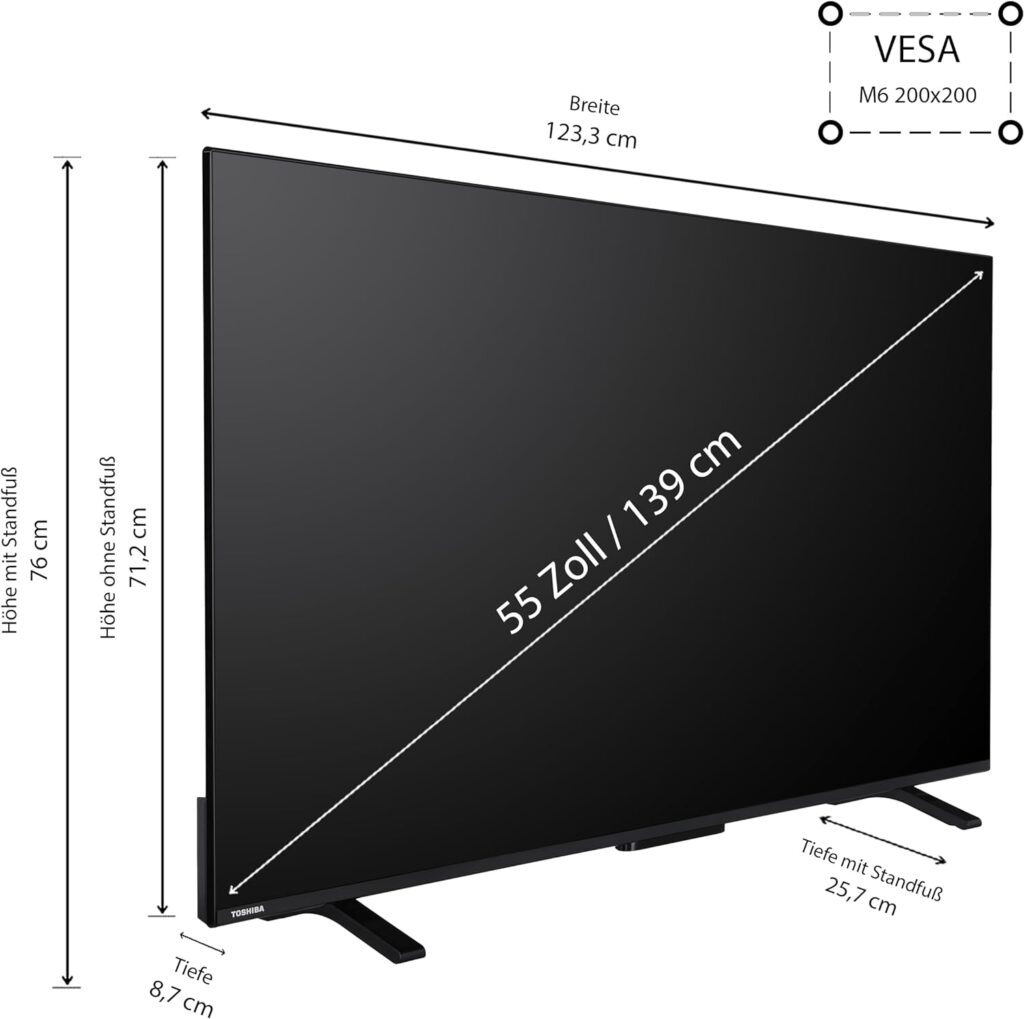 Toshiba 55QV2363DAW Test - Maße